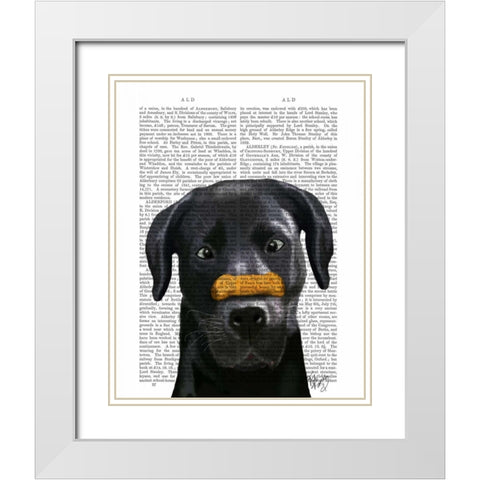 Black Labrador With Bone on Nose White Modern Wood Framed Art Print with Double Matting by Fab Funky