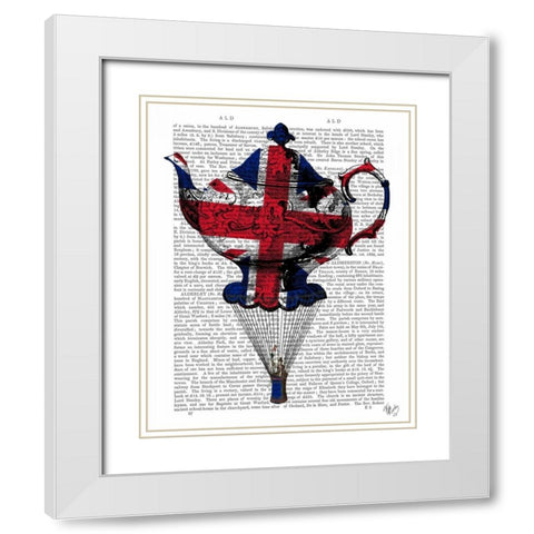 Union Jack Flying Teapot White Modern Wood Framed Art Print with Double Matting by Fab Funky