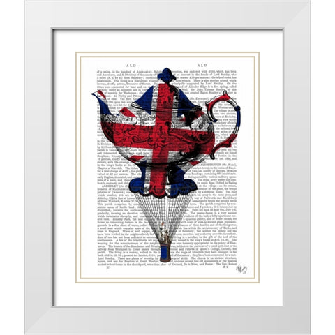 Union Jack Flying Teapot White Modern Wood Framed Art Print with Double Matting by Fab Funky