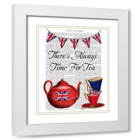Time For Tea White Modern Wood Framed Art Print with Double Matting by Fab Funky