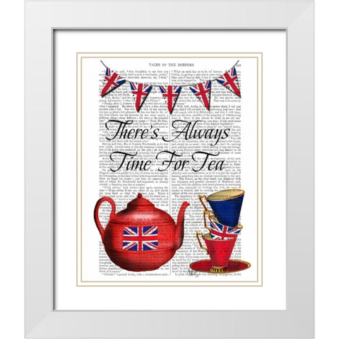 Time For Tea White Modern Wood Framed Art Print with Double Matting by Fab Funky