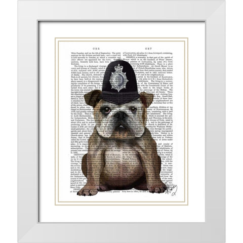 Bulldog Policeman White Modern Wood Framed Art Print with Double Matting by Fab Funky