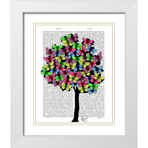Butterfly Tree White Modern Wood Framed Art Print with Double Matting by Fab Funky