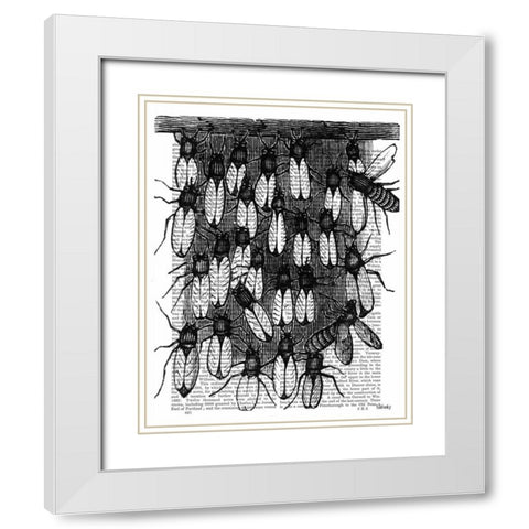 Bee and Honeycomb Print White Modern Wood Framed Art Print with Double Matting by Fab Funky