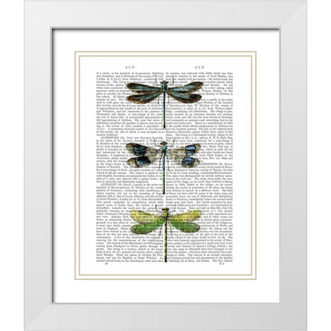 Dragonflies Print 2 White Modern Wood Framed Art Print with Double Matting by Fab Funky
