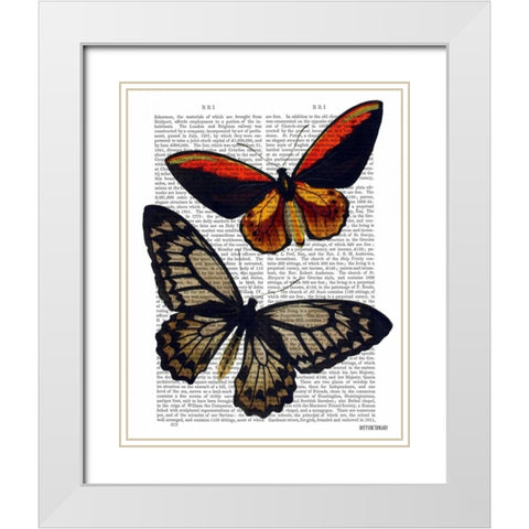 Butterflies 2 White Modern Wood Framed Art Print with Double Matting by Fab Funky