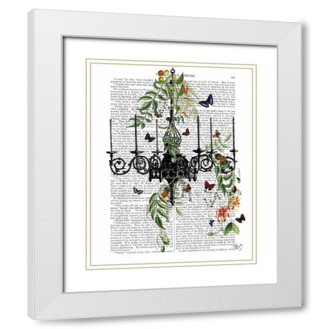 Chandelier With Vines and Butterflies White Modern Wood Framed Art Print with Double Matting by Fab Funky