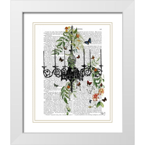Chandelier With Vines and Butterflies White Modern Wood Framed Art Print with Double Matting by Fab Funky