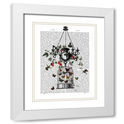 Strawberry Chandelier White Modern Wood Framed Art Print with Double Matting by Fab Funky