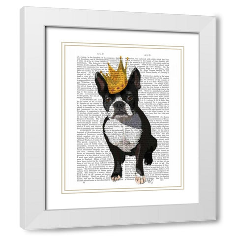 Boston Terrier And Crown White Modern Wood Framed Art Print with Double Matting by Fab Funky