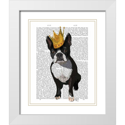 Boston Terrier And Crown White Modern Wood Framed Art Print with Double Matting by Fab Funky