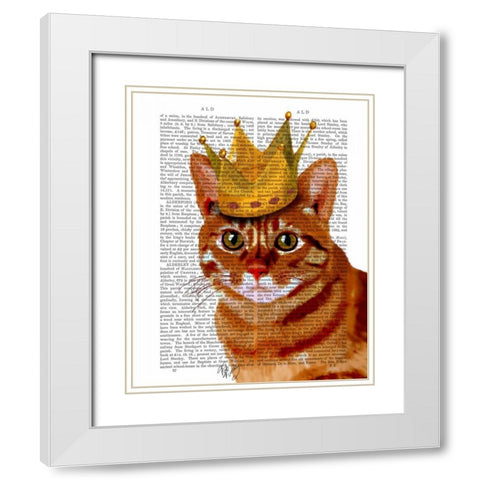 Ginger Cat with Crown Portrai White Modern Wood Framed Art Print with Double Matting by Fab Funky