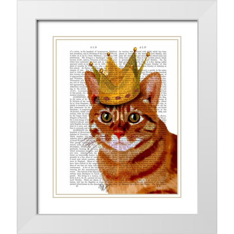 Ginger Cat with Crown Portrai White Modern Wood Framed Art Print with Double Matting by Fab Funky