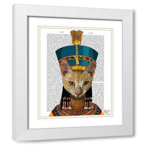 Egyptian Queen Cat White Modern Wood Framed Art Print with Double Matting by Fab Funky