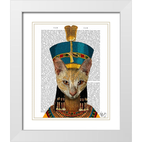 Egyptian Queen Cat White Modern Wood Framed Art Print with Double Matting by Fab Funky