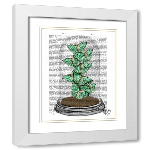 Green Butterflies in Bell Jar White Modern Wood Framed Art Print with Double Matting by Fab Funky