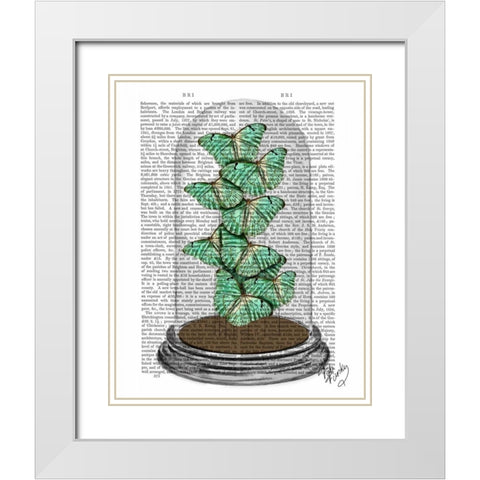 Green Butterflies in Bell Jar White Modern Wood Framed Art Print with Double Matting by Fab Funky