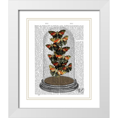 Multicoloured Butterflies in Bell Jar White Modern Wood Framed Art Print with Double Matting by Fab Funky