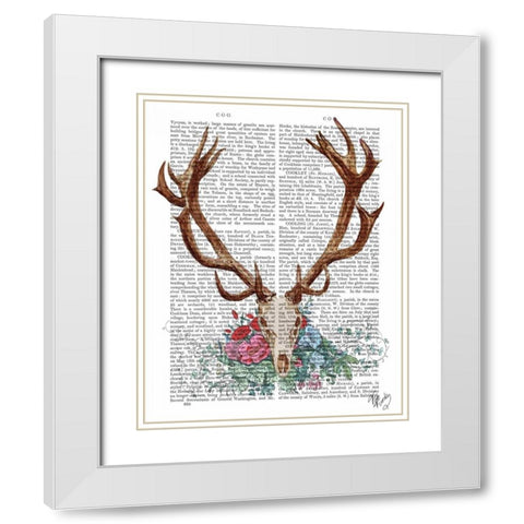 Deer Skull With Flowers 1 White Modern Wood Framed Art Print with Double Matting by Fab Funky