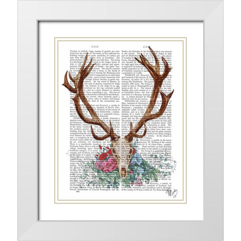 Deer Skull With Flowers 1 White Modern Wood Framed Art Print with Double Matting by Fab Funky