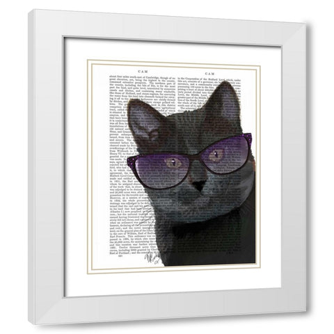 Black Cat with Sunglasses White Modern Wood Framed Art Print with Double Matting by Fab Funky