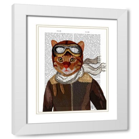 Flying Cat White Modern Wood Framed Art Print with Double Matting by Fab Funky