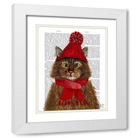 Maine Coon Cat White Modern Wood Framed Art Print with Double Matting by Fab Funky