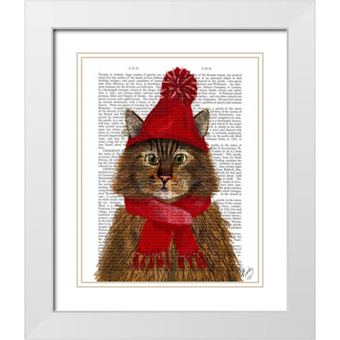 Maine Coon Cat White Modern Wood Framed Art Print with Double Matting by Fab Funky