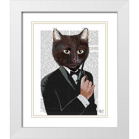 James Bond Cat White Modern Wood Framed Art Print with Double Matting by Fab Funky
