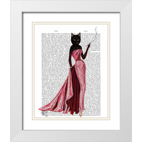 Glamour Cat in Pink White Modern Wood Framed Art Print with Double Matting by Fab Funky