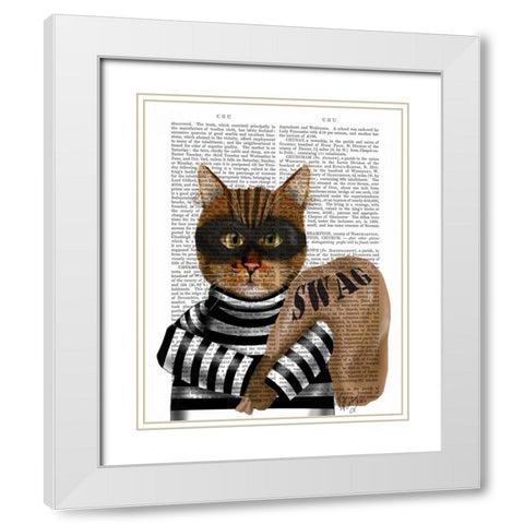 Cat Burglar White Modern Wood Framed Art Print with Double Matting by Fab Funky