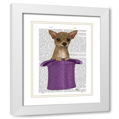 Chihuahua in Top Hat White Modern Wood Framed Art Print with Double Matting by Fab Funky