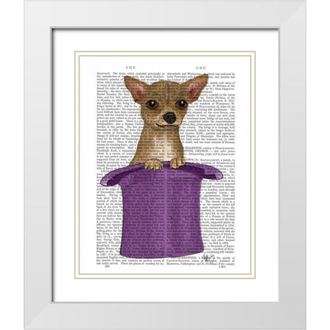 Chihuahua in Top Hat White Modern Wood Framed Art Print with Double Matting by Fab Funky