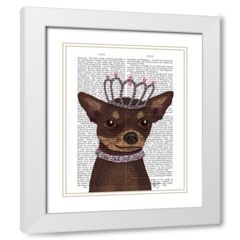 Brown Chihuahua And Tiara White Modern Wood Framed Art Print with Double Matting by Fab Funky
