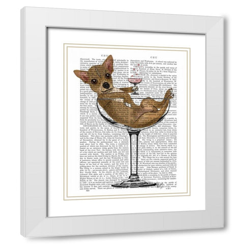 Chihuahua in Cocktail Glass White Modern Wood Framed Art Print with Double Matting by Fab Funky