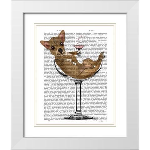 Chihuahua in Cocktail Glass White Modern Wood Framed Art Print with Double Matting by Fab Funky