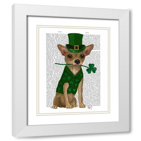 Chihuahua Leprechaun White Modern Wood Framed Art Print with Double Matting by Fab Funky