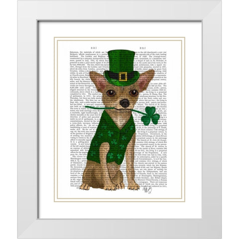 Chihuahua Leprechaun White Modern Wood Framed Art Print with Double Matting by Fab Funky