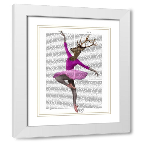 Ballet Deer in Pink White Modern Wood Framed Art Print with Double Matting by Fab Funky