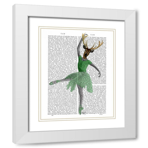 Ballet Deer in Green White Modern Wood Framed Art Print with Double Matting by Fab Funky