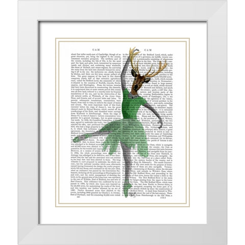 Ballet Deer in Green White Modern Wood Framed Art Print with Double Matting by Fab Funky