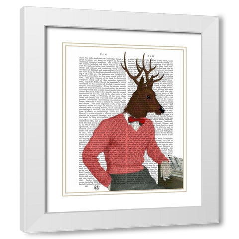 Deer At The Bar White Modern Wood Framed Art Print with Double Matting by Fab Funky