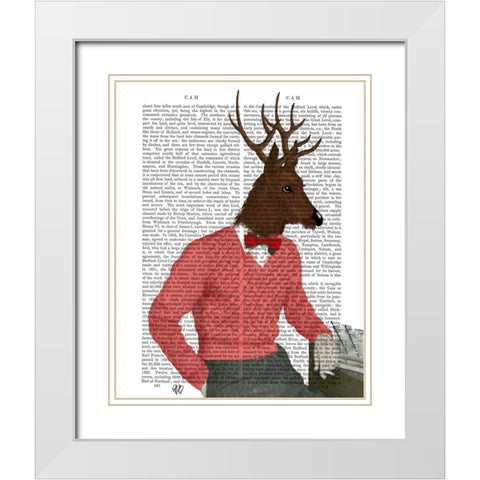 Deer At The Bar White Modern Wood Framed Art Print with Double Matting by Fab Funky