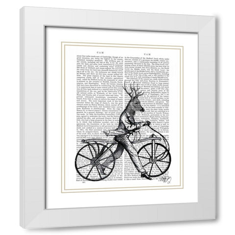 Dandy Deer on Vintage Bicycle White Modern Wood Framed Art Print with Double Matting by Fab Funky