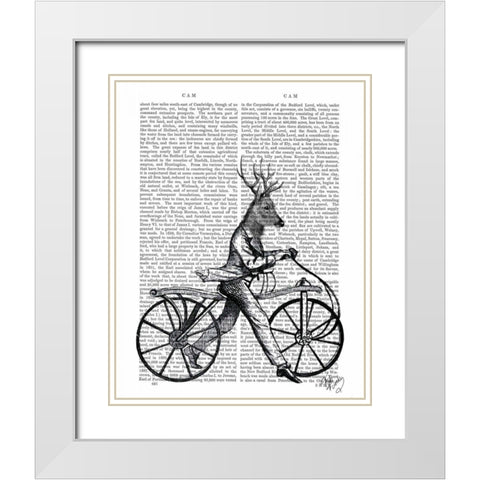 Dandy Deer on Vintage Bicycle White Modern Wood Framed Art Print with Double Matting by Fab Funky