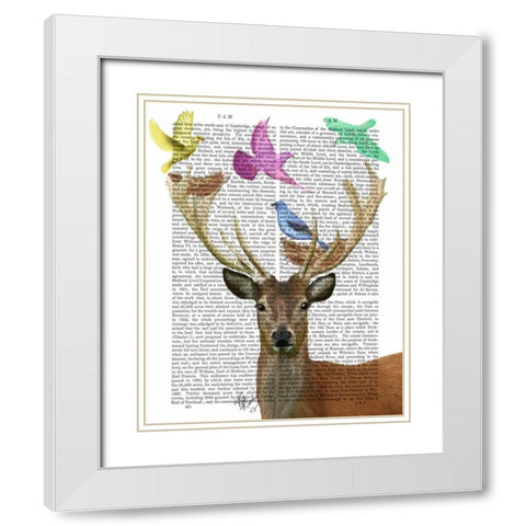 Deer and Birds Nests Pastel Shades White Modern Wood Framed Art Print with Double Matting by Fab Funky