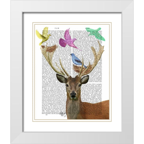 Deer and Birds Nests Pastel Shades White Modern Wood Framed Art Print with Double Matting by Fab Funky