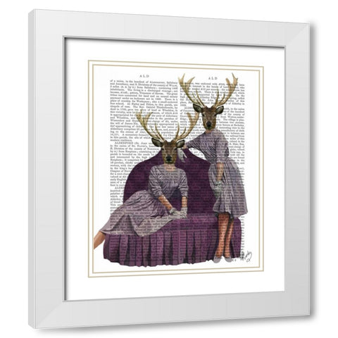 Deer Twins in Purple White Modern Wood Framed Art Print with Double Matting by Fab Funky