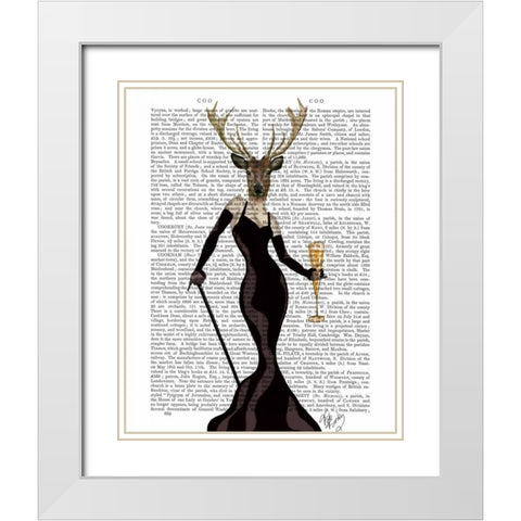 Glamour Deer in Black White Modern Wood Framed Art Print with Double Matting by Fab Funky