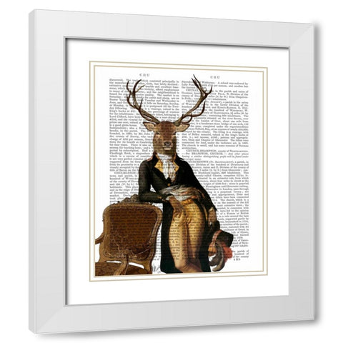 Deer and Chair Full White Modern Wood Framed Art Print with Double Matting by Fab Funky